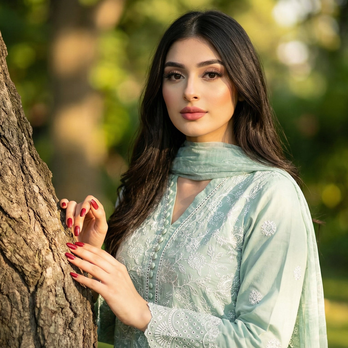 Celestial Mint: Embroidered 3-Piece Cotton Lawn