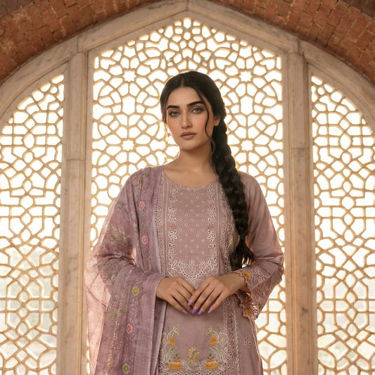Dusky Rose: Embroidered 3-Piece Cotton Lawn
