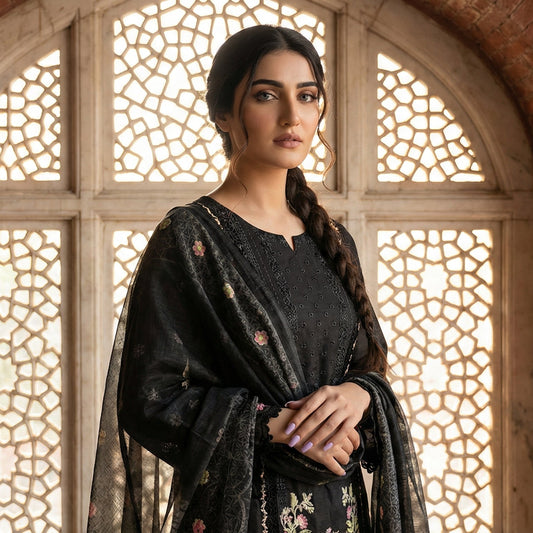 Eclipse Floral: Embroidered 3-Piece Cotton Lawn