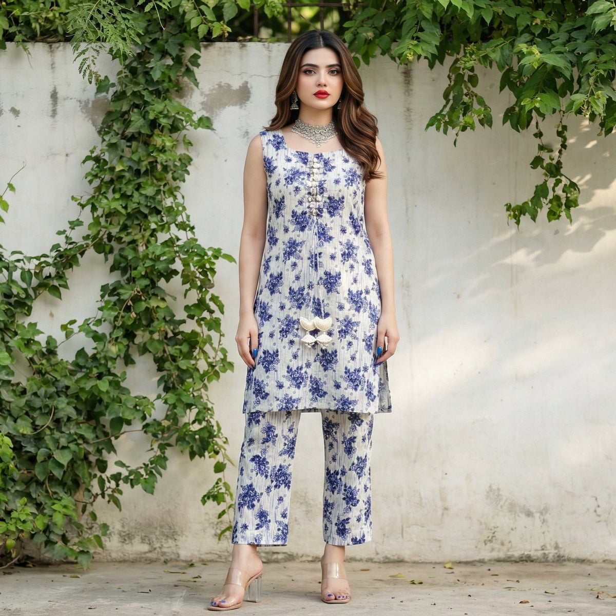 Azure Botanica: Printed 3-Piece Lawn Gown