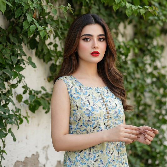 Sage Botanical: Printed 3-Piece Lawn Gown