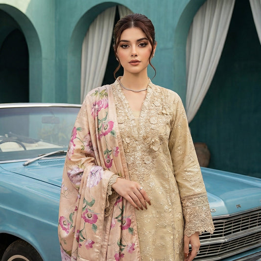 Husn-Ara | Embroidered 3-Piece Cotton-Lawn
