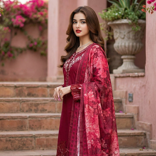 Dil-Aweez | Embroidered 3-Piece Cotton-Lawn