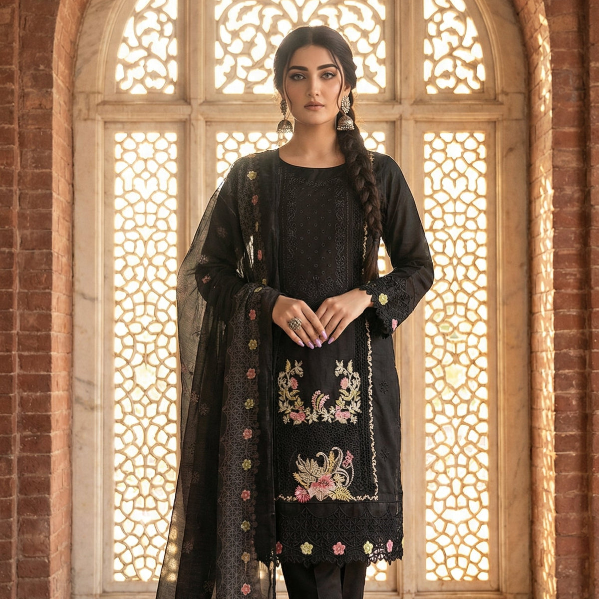 Eclipse Floral: Embroidered 3-Piece Cotton Lawn