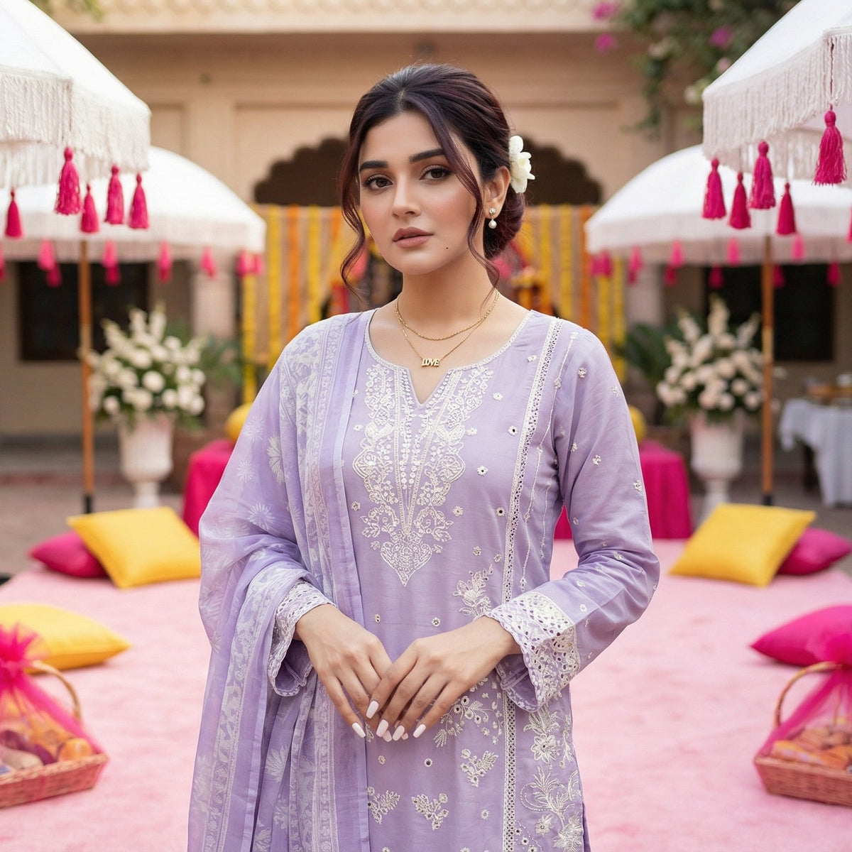 Pastel Lilac: Embroidered 3-Piece Cotton Lawn