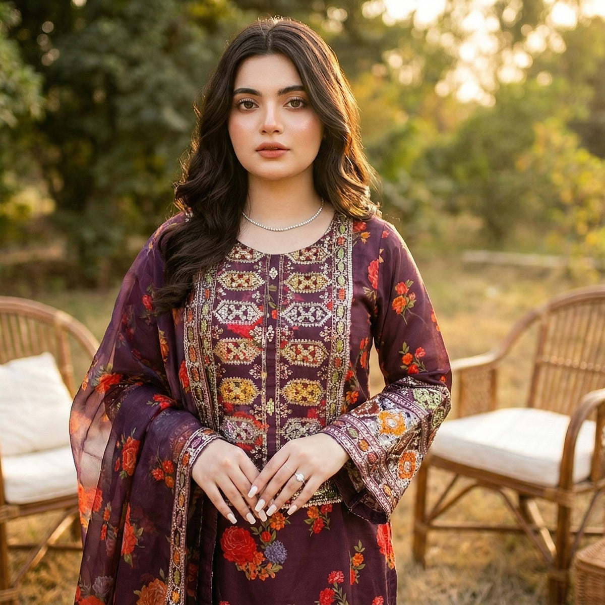Saba-Noor | Embroidered 3-Piece Cotton-Lawn