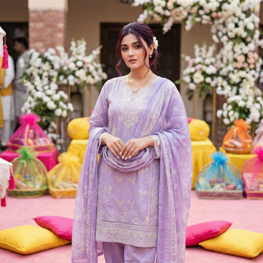 Pastel Lilac: Embroidered 3-Piece Cotton Lawn