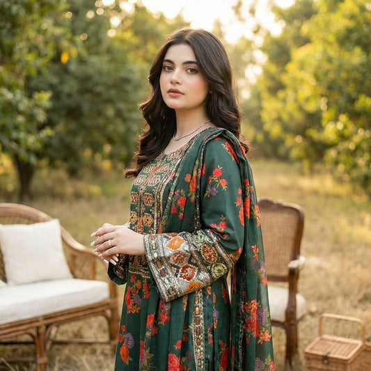 Mehar-Bano | Embroidered 3-Piece Cotton-Lawn