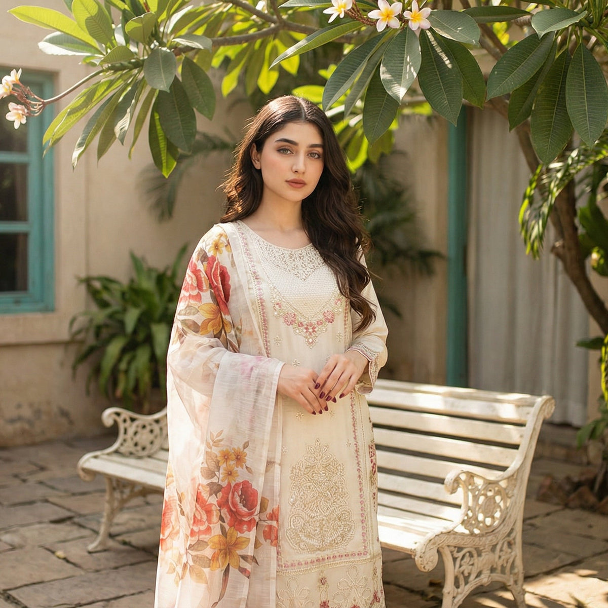 Enchanted Ivory: Embroidered 3-Piece Cotton Lawn