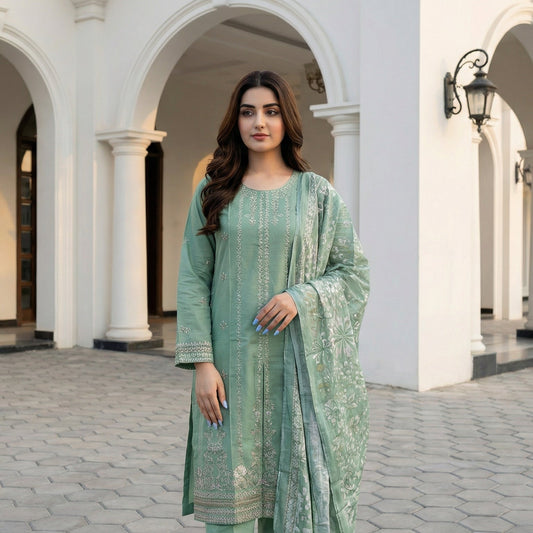 Willow Branch: Embroidered 3-Piece Cotton Lawn