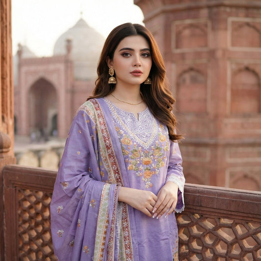 Yasmin-e-Banafsha: 3-Piece Premium Cotton Lawn Ensemble