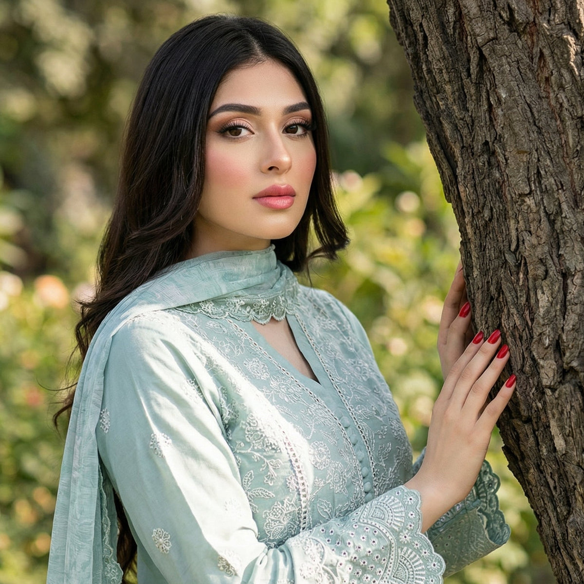 Celestial Mint: Embroidered 3-Piece Cotton Lawn