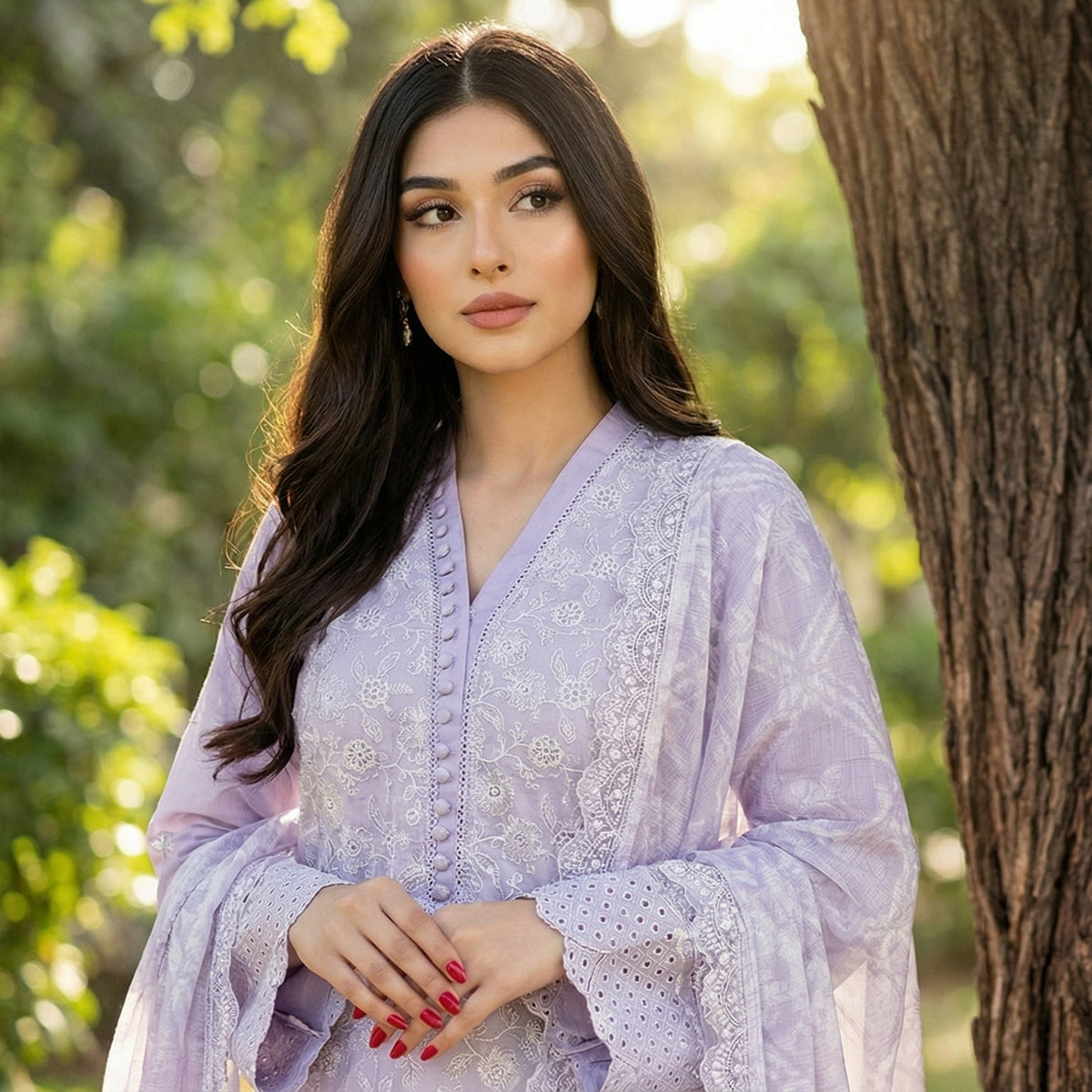 Lavish Lavender: Embroidered 3-Piece Cotton Lawn