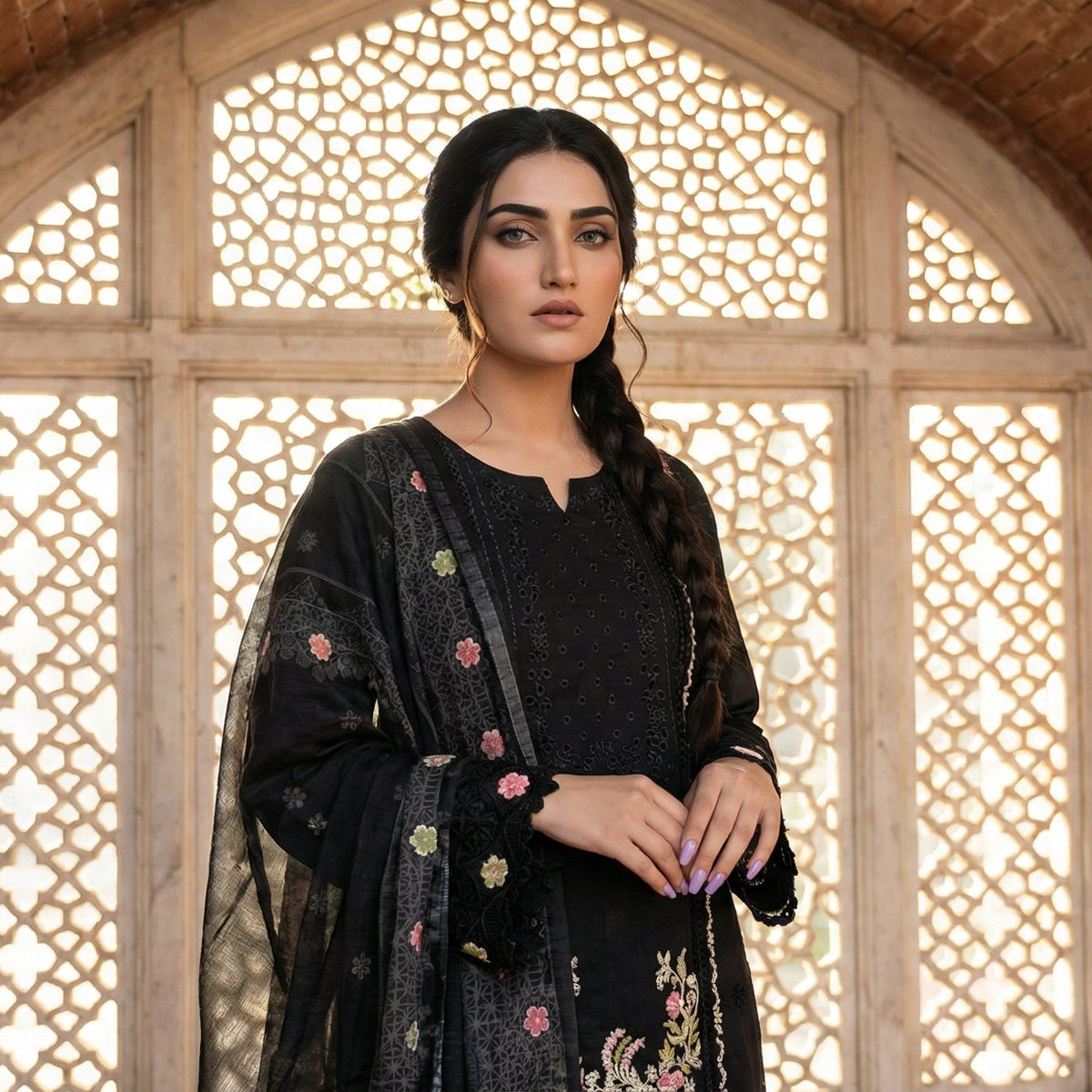 Eclipse Floral: Embroidered 3-Piece Cotton Lawn