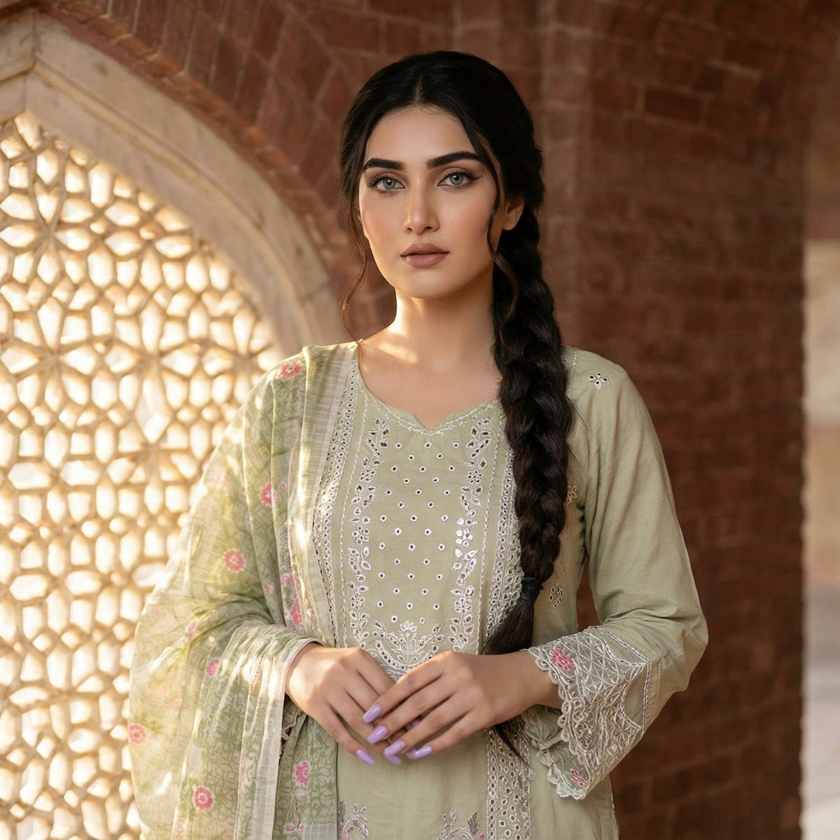 Eucalyptus Garden: Embroidered 3-Piece Cotton Lawn
