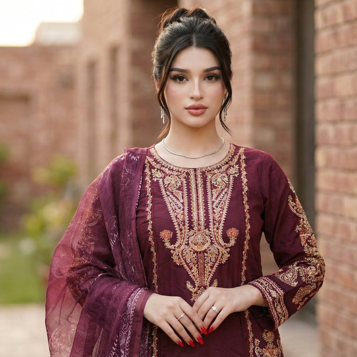 Mah-Veer | Embroidered 3-Piece Cotton-Lawn