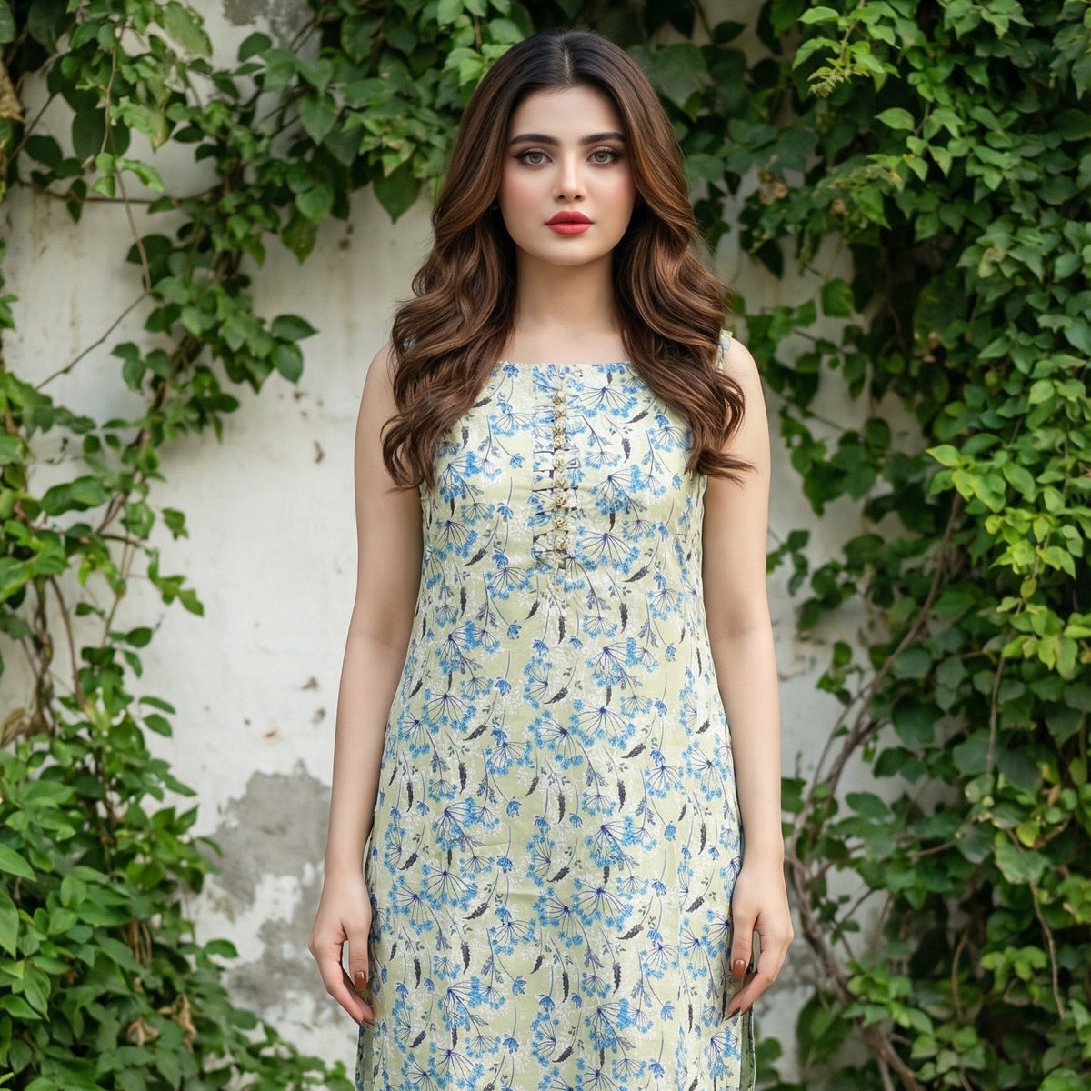 Sage Botanical: Printed 3-Piece Lawn Gown
