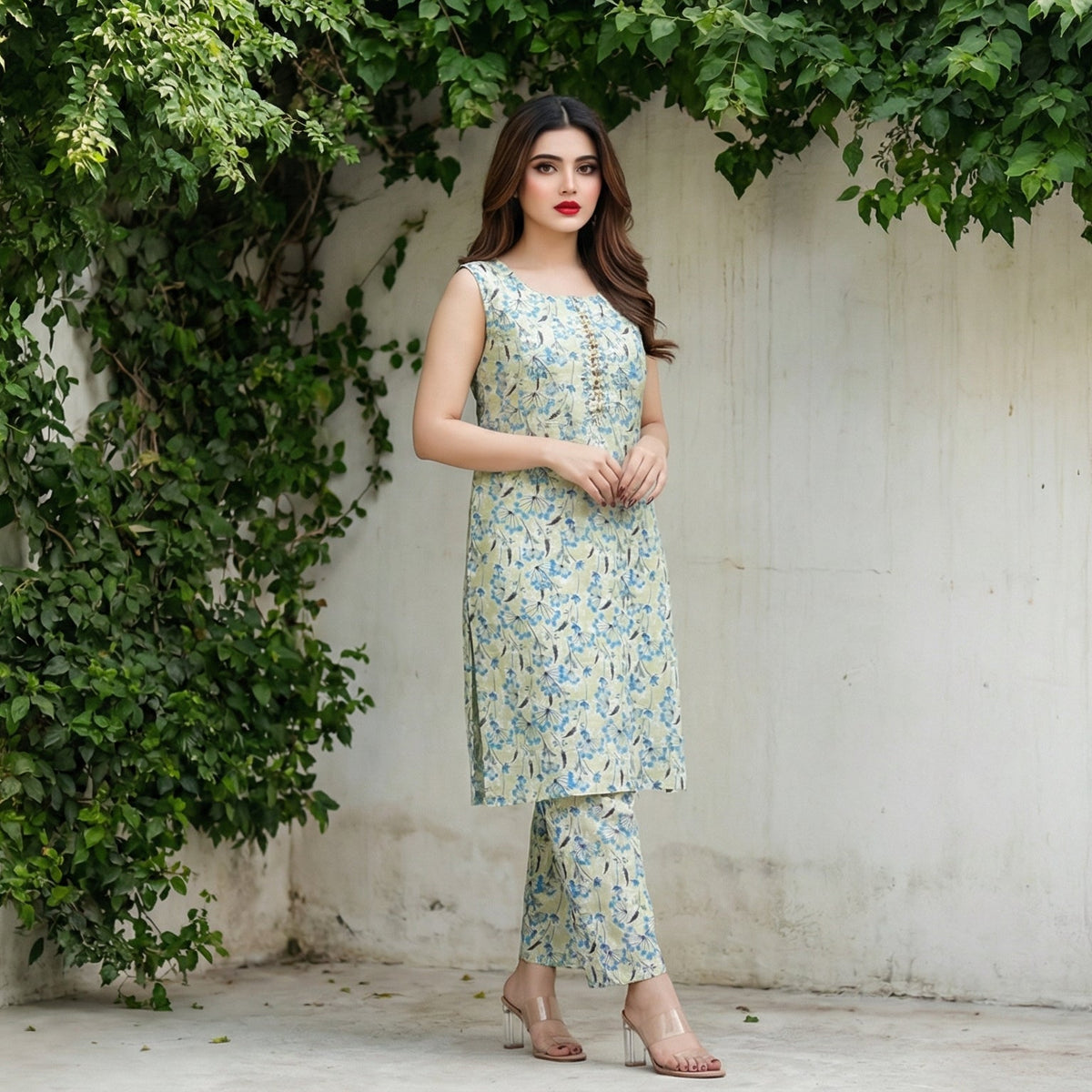 Sage Botanical: Printed 3-Piece Lawn Gown