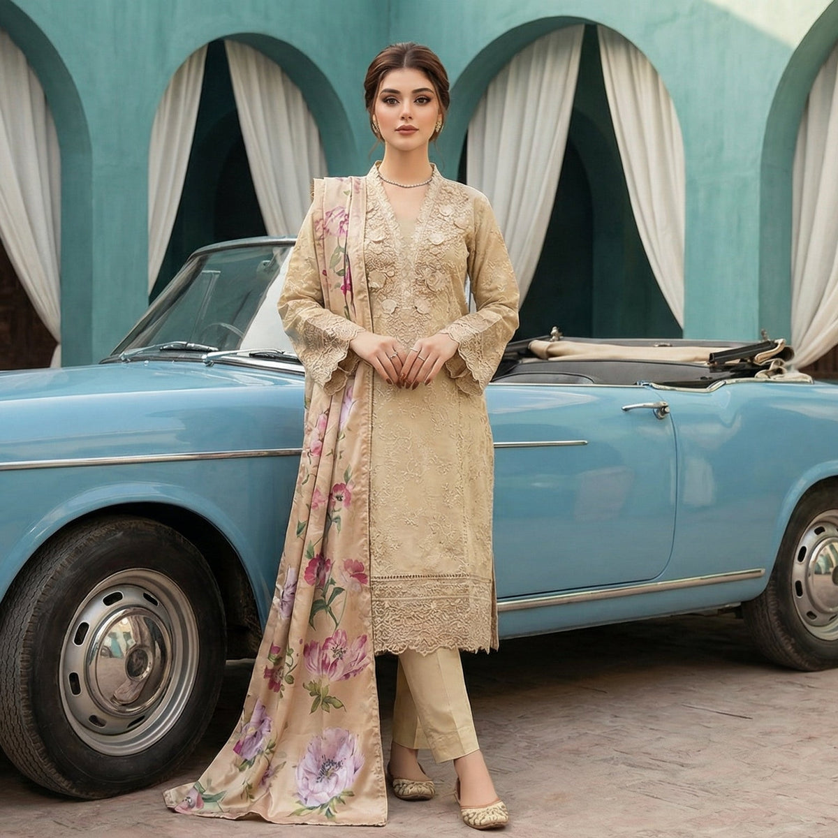 Husn-Ara | Embroidered 3-Piece Cotton-Lawn