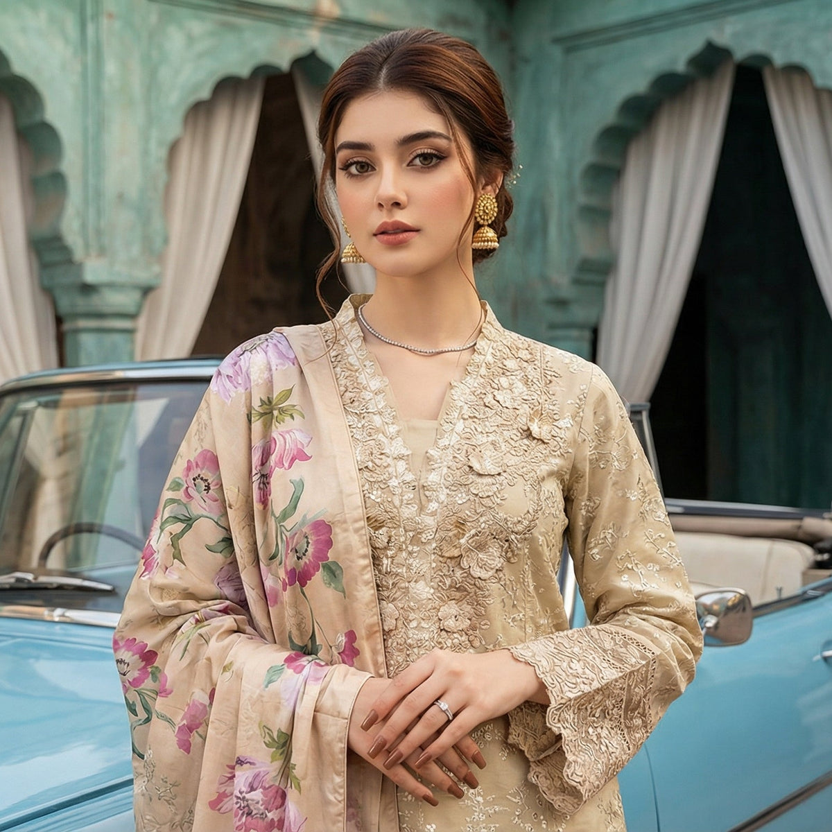 Husn-Ara | Embroidered 3-Piece Cotton-Lawn