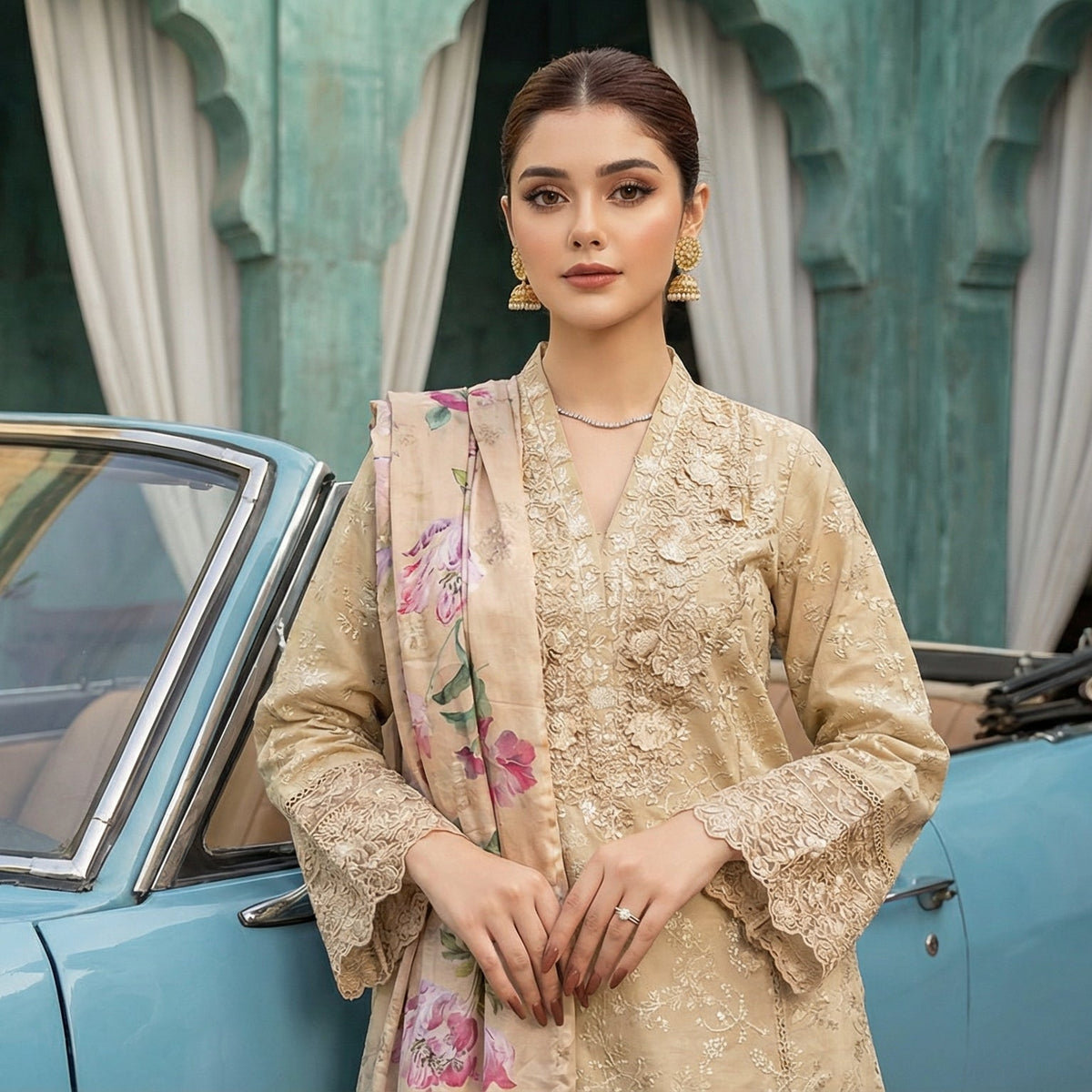 Husn-Ara | Embroidered 3-Piece Cotton-Lawn