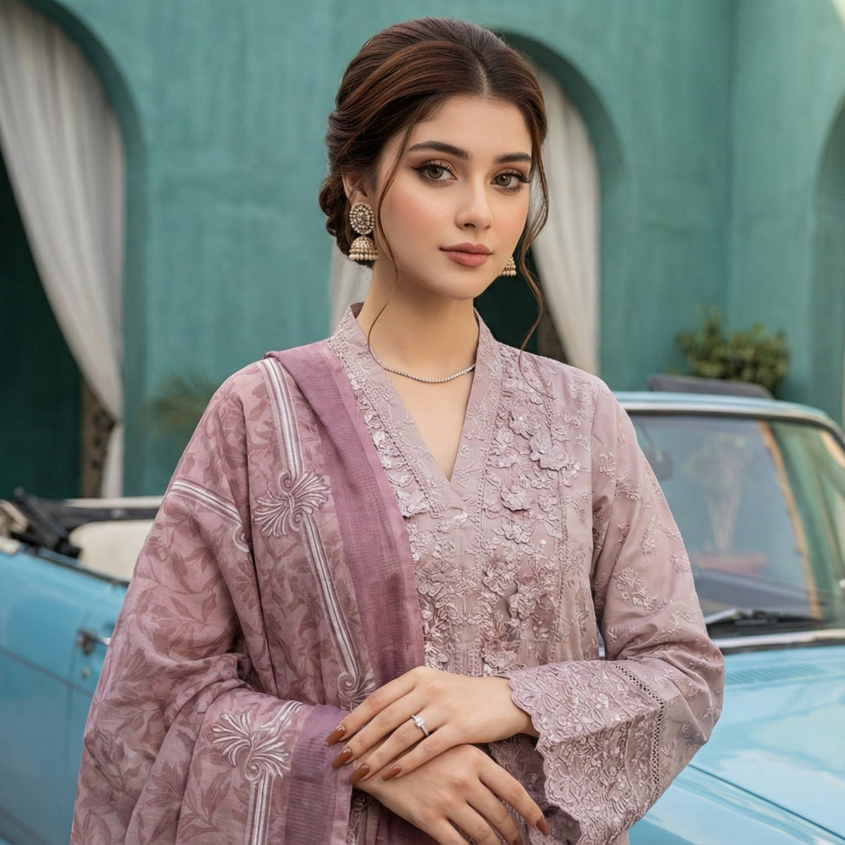 Roshni-Dil | Embroidered 3-Piece Cotton-Lawn