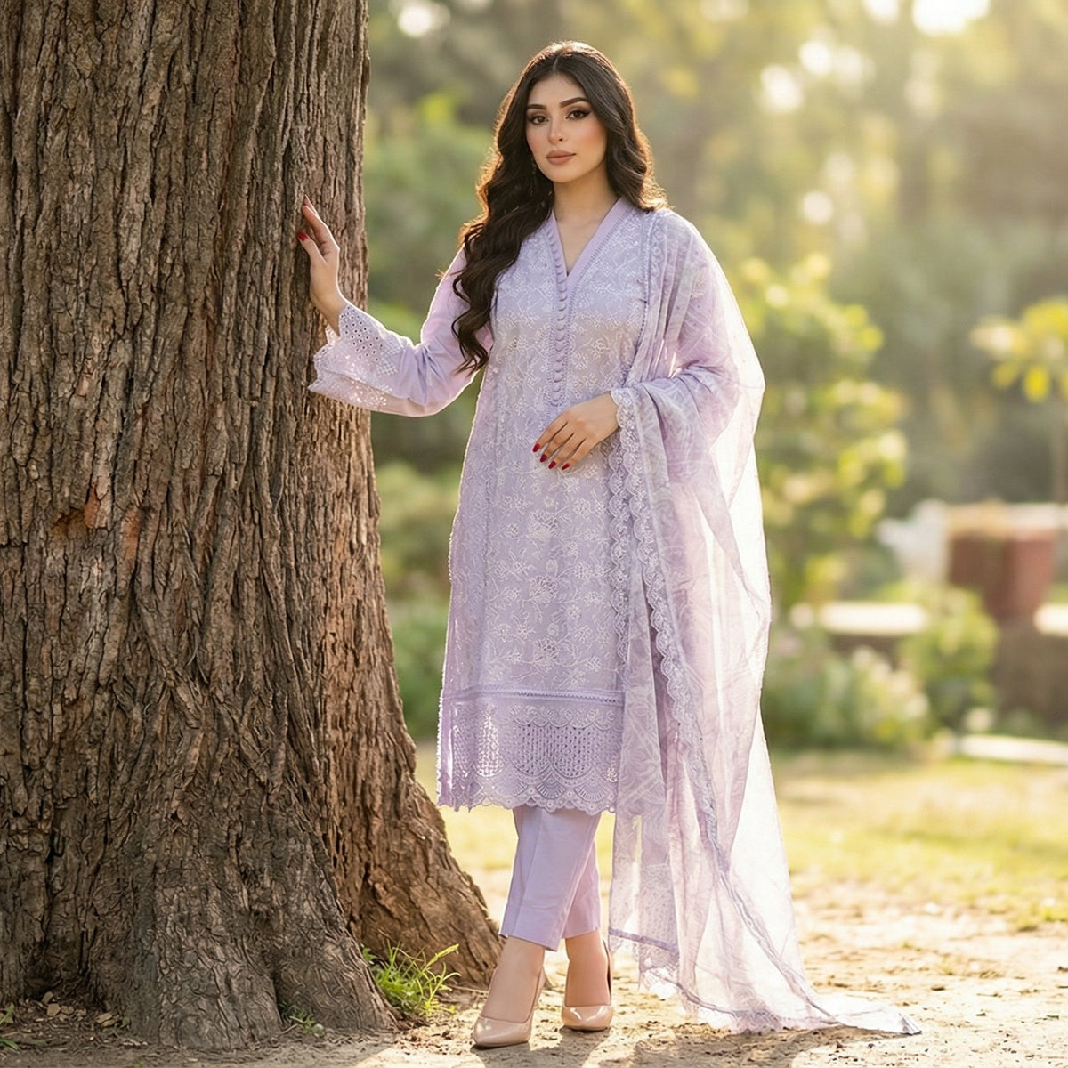 Lavish Lavender: Embroidered 3-Piece Cotton Lawn