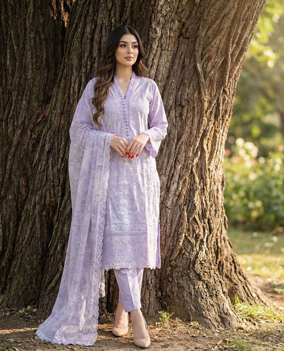 Lavish Lavender: Embroidered 3-Piece Cotton Lawn