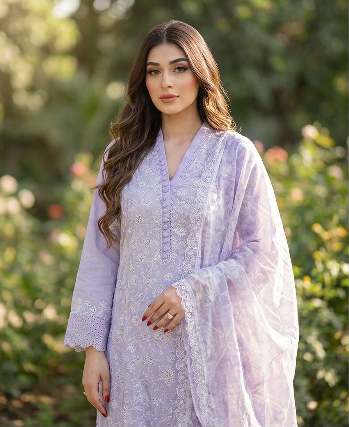 Lavish Lavender: Embroidered 3-Piece Cotton Lawn