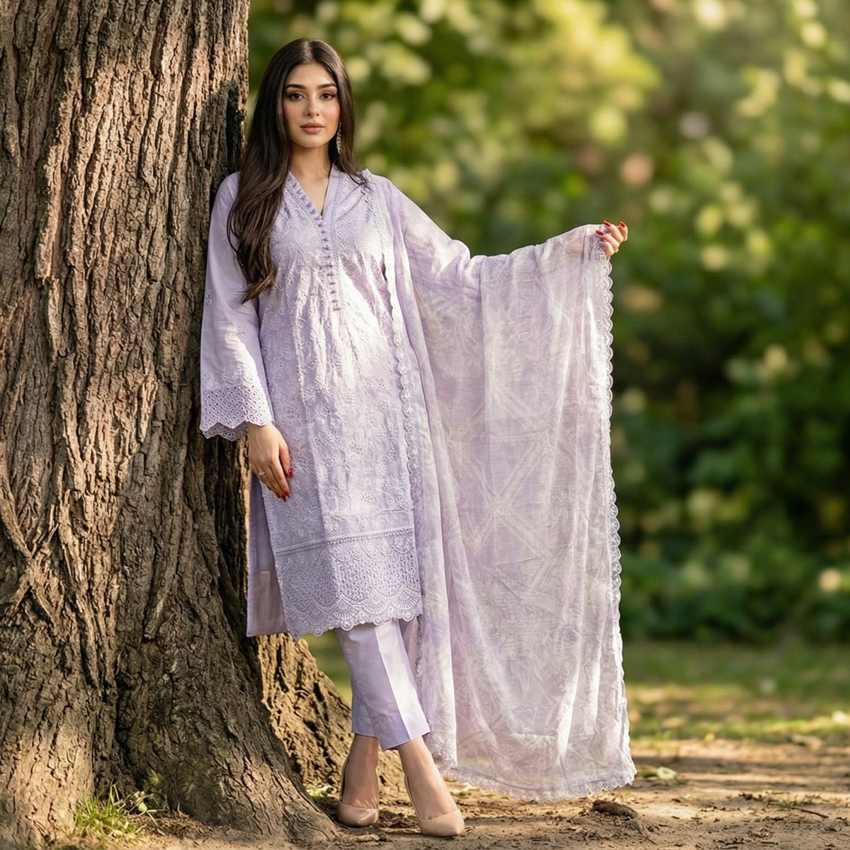 Lavish Lavender: Embroidered 3-Piece Cotton Lawn