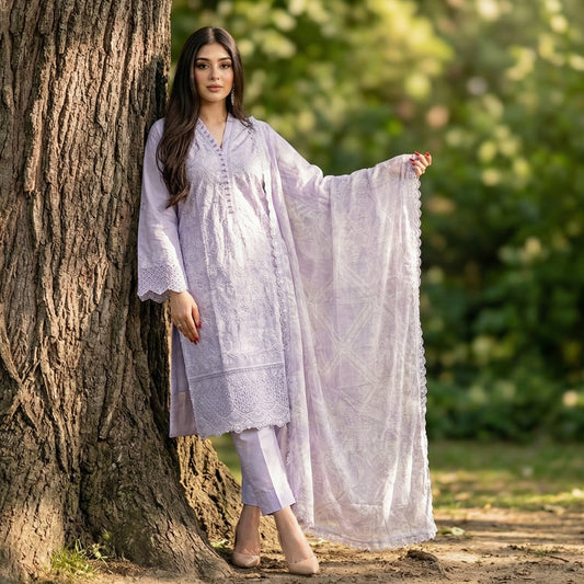 Lavish Lavender: Embroidered 3-Piece Cotton Lawn