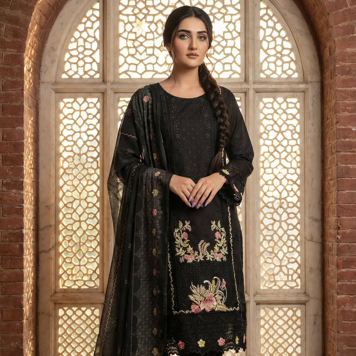 Eclipse Floral: Embroidered 3-Piece Cotton Lawn