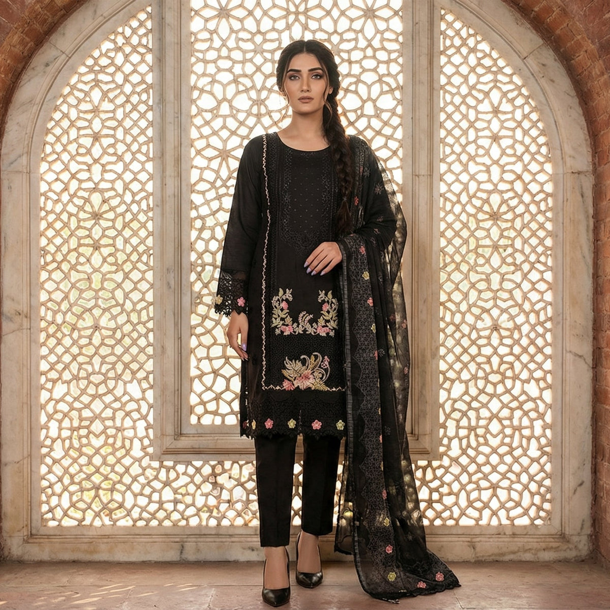 Eclipse Floral: Embroidered 3-Piece Cotton Lawn