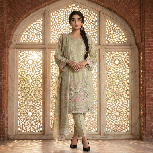 Eucalyptus Garden: Embroidered 3-Piece Cotton Lawn