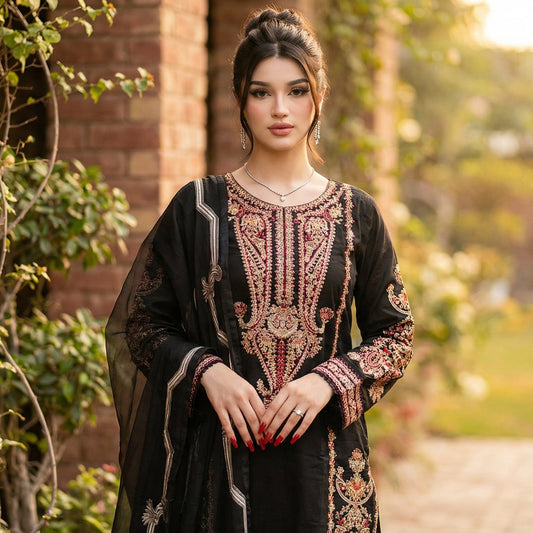 Shah-Zadi | Embroidered 3-Piece Cotton-Lawn