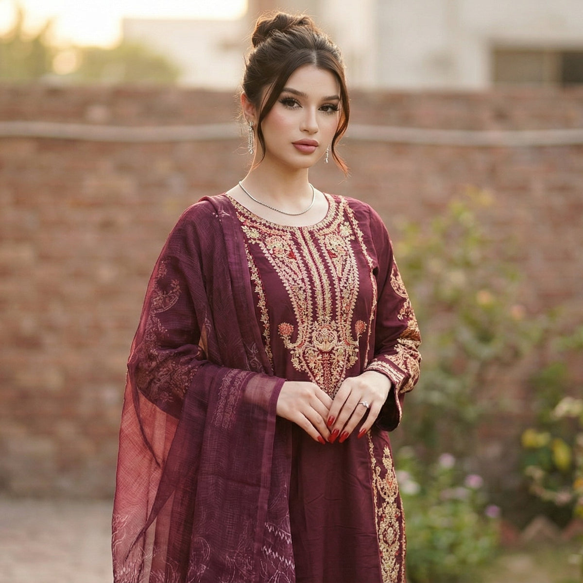 Mah-Veer | Embroidered 3-Piece Cotton-Lawn