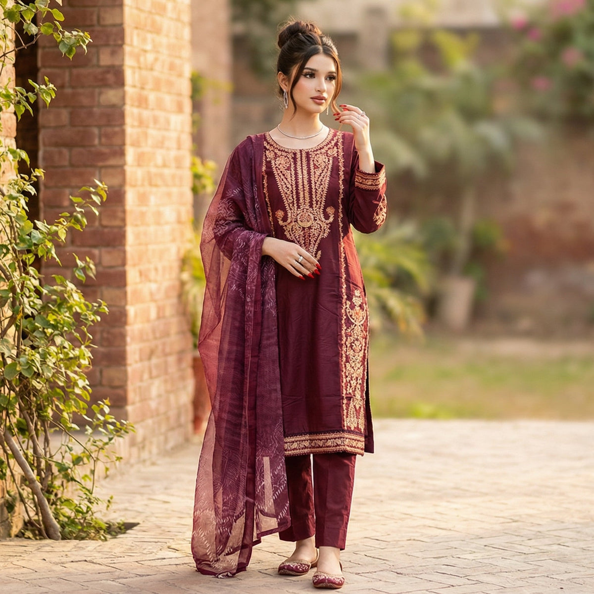 Mah-Veer | Embroidered 3-Piece Cotton-Lawn