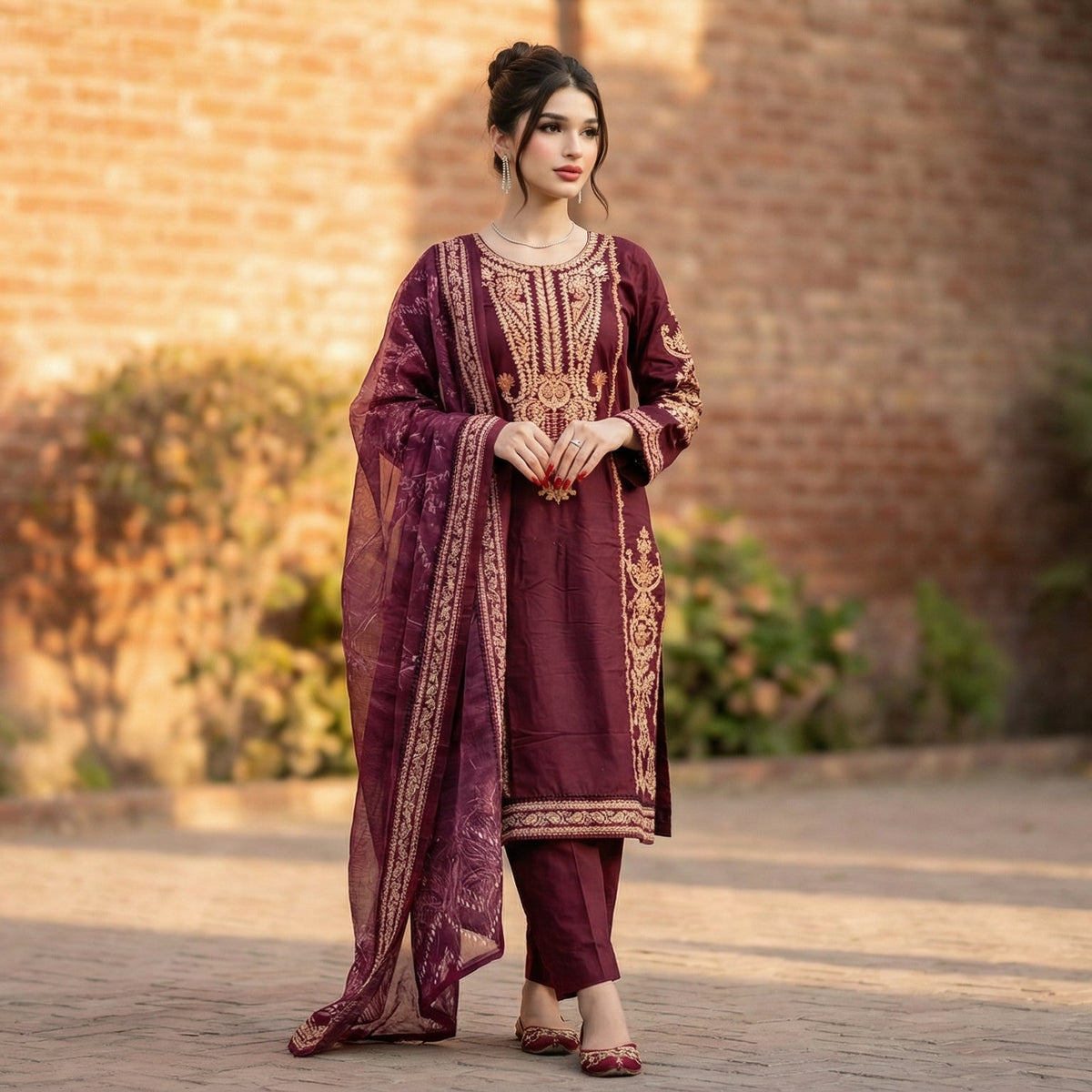 Mah-Veer | Embroidered 3-Piece Cotton-Lawn