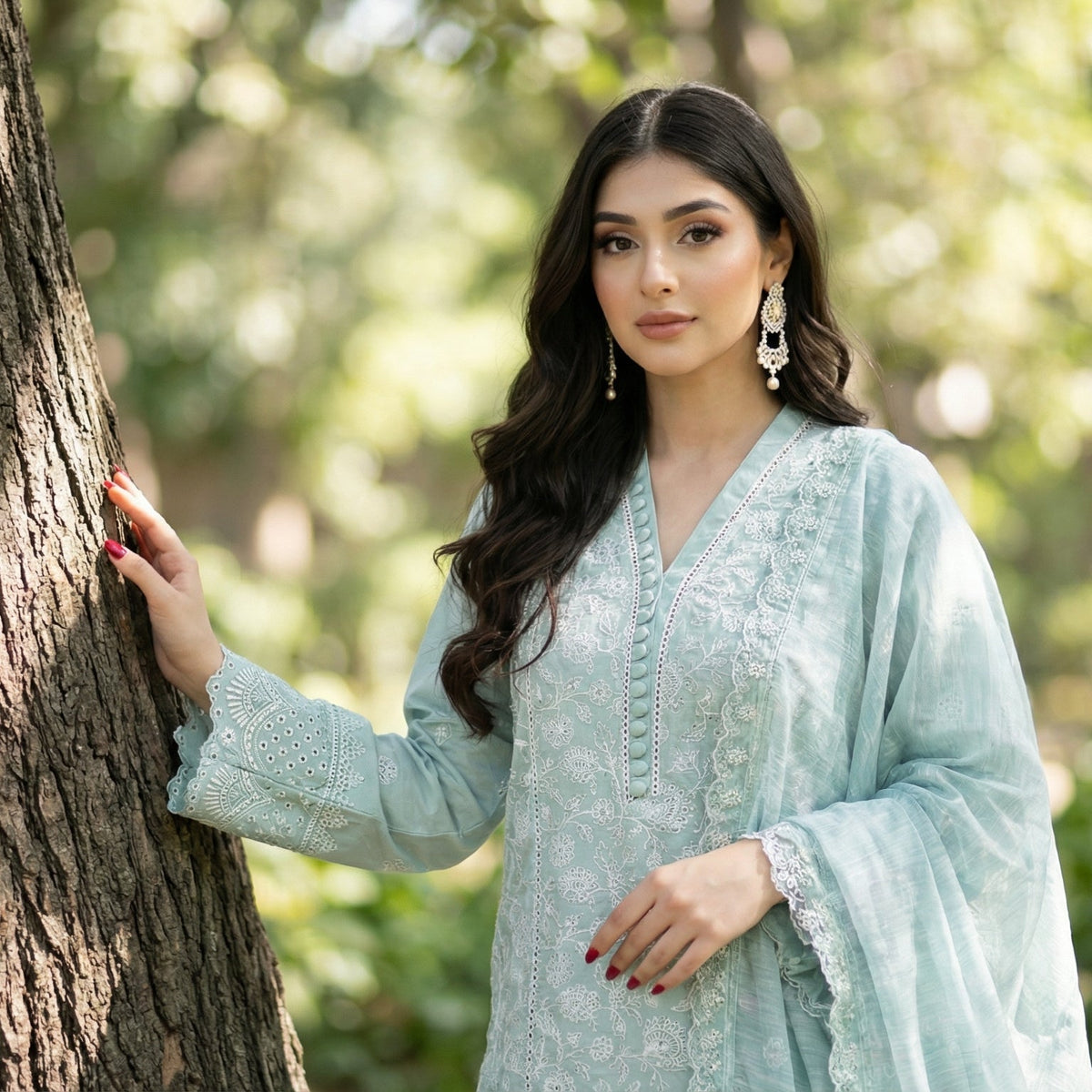 Celestial Mint: Embroidered 3-Piece Cotton Lawn