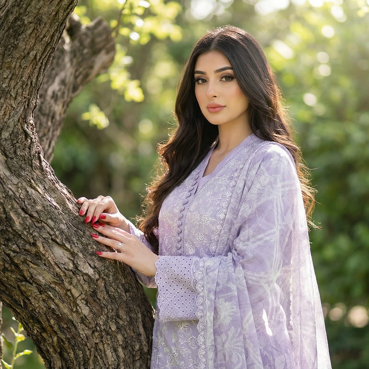 Lavish Lavender: Embroidered 3-Piece Cotton Lawn