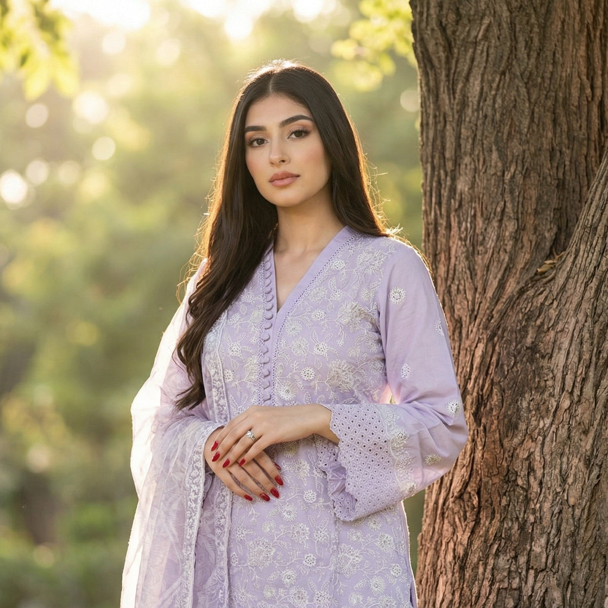 Lavish Lavender: Embroidered 3-Piece Cotton Lawn