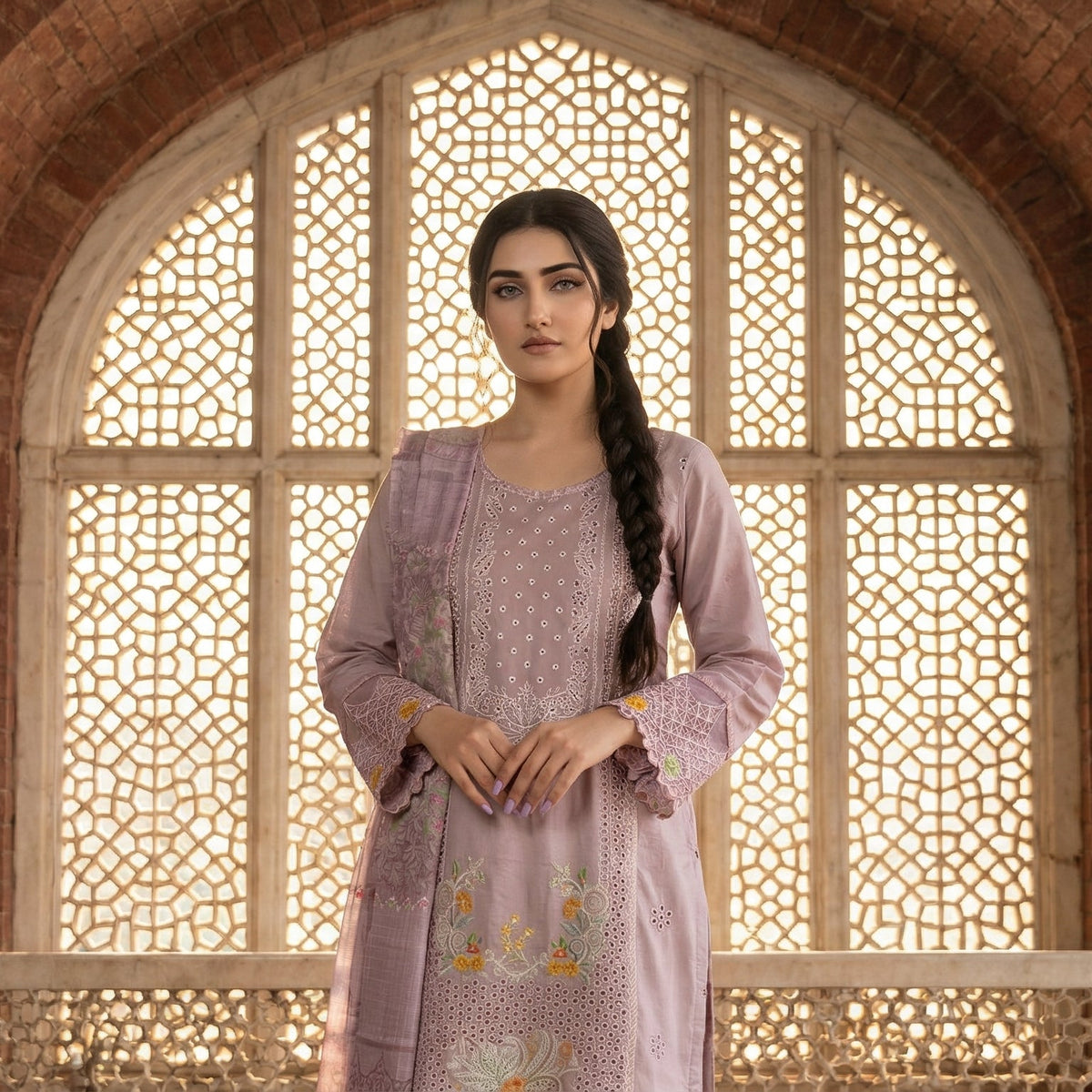 Dusky Rose: Embroidered 3-Piece Cotton Lawn