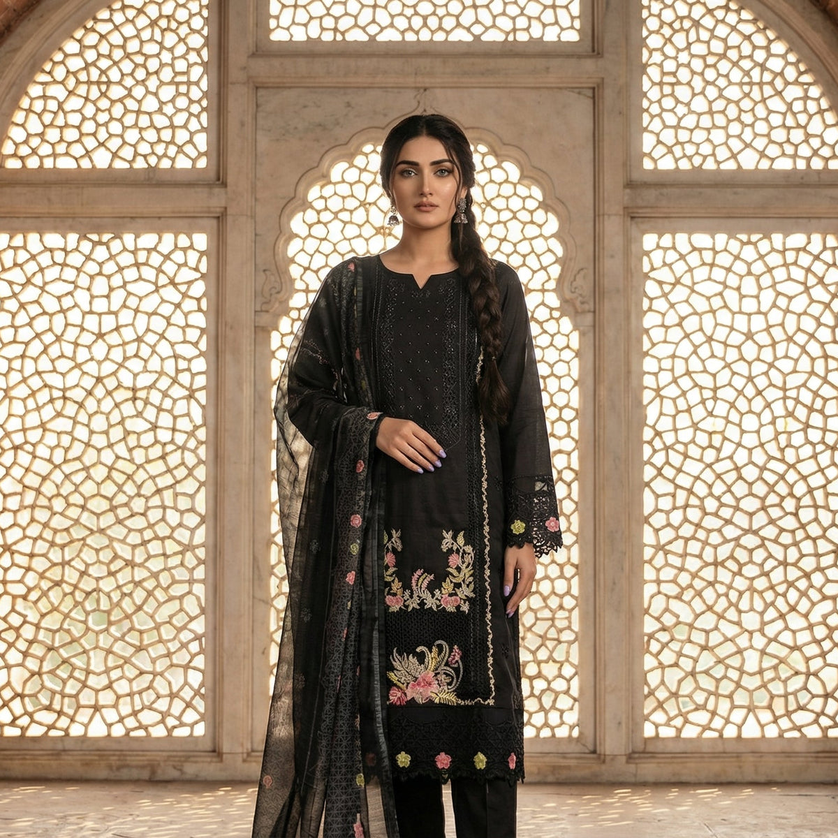 Eclipse Floral: Embroidered 3-Piece Cotton Lawn