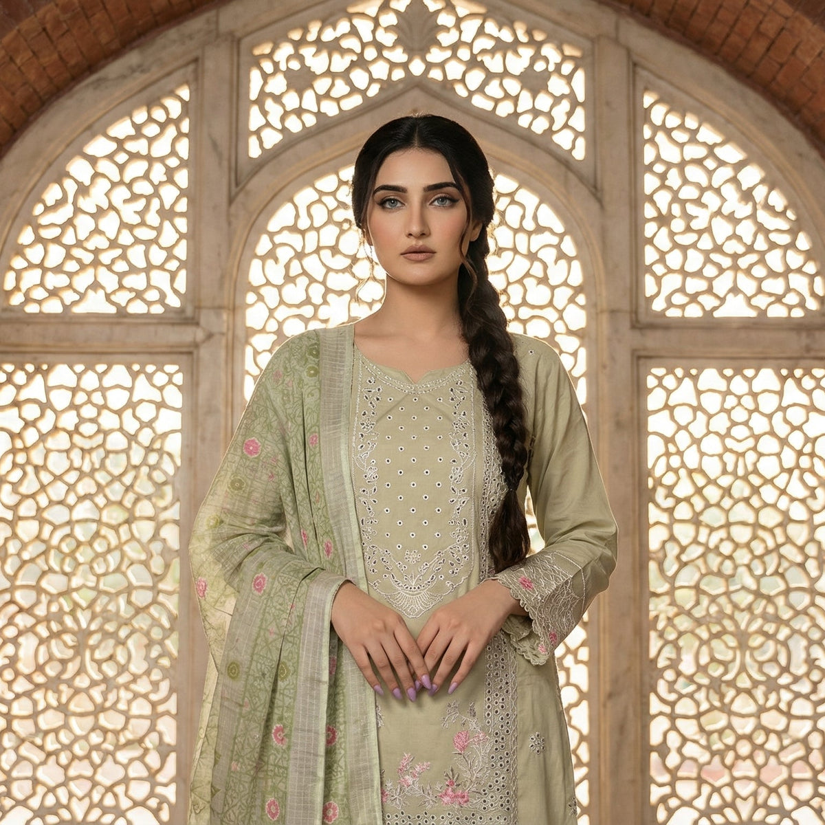 Eucalyptus Garden: Embroidered 3-Piece Cotton Lawn