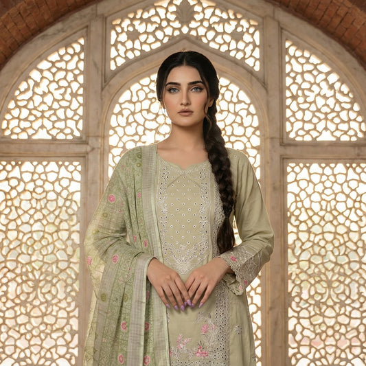 Eucalyptus Garden: Embroidered 3-Piece Cotton Lawn