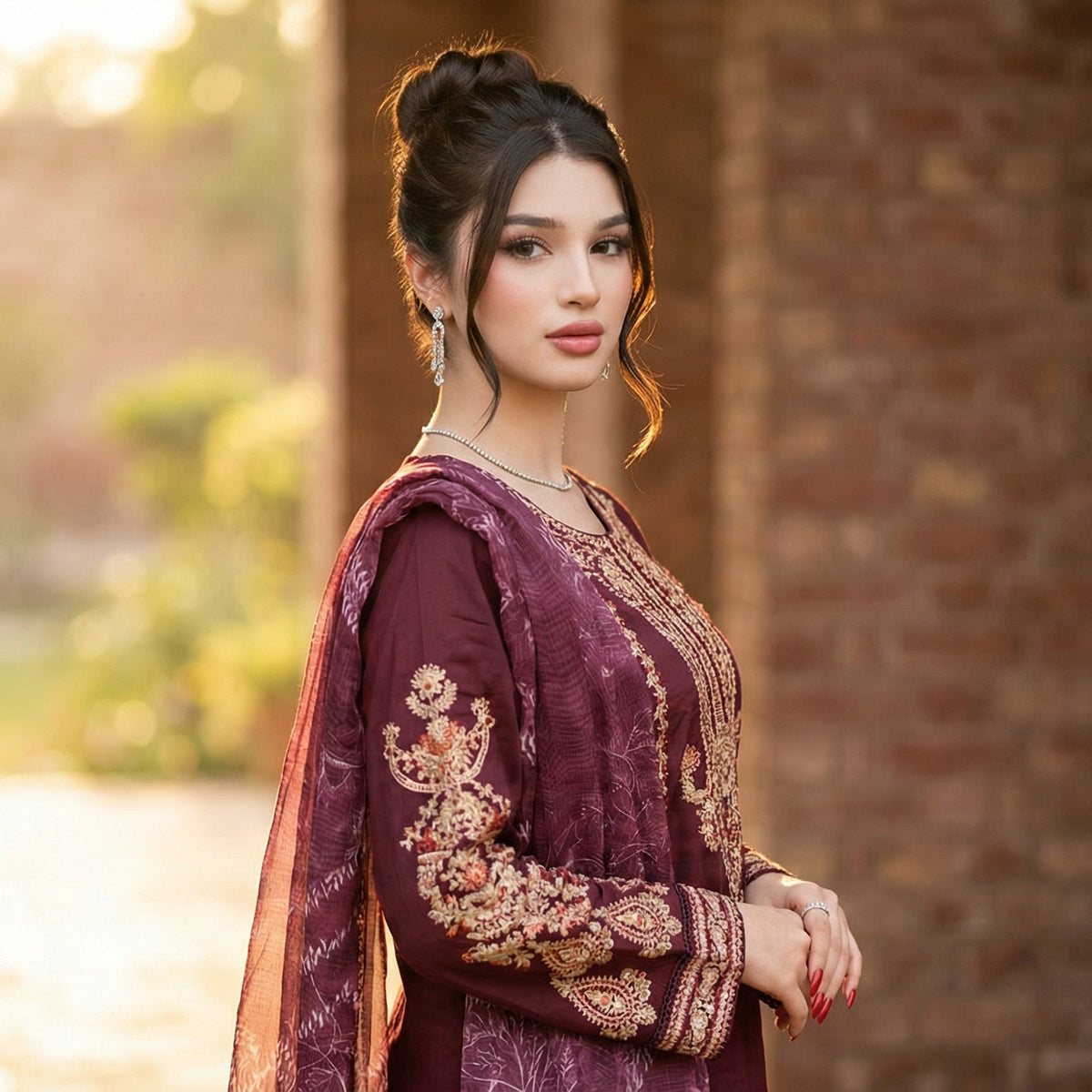 Mah-Veer | Embroidered 3-Piece Cotton-Lawn