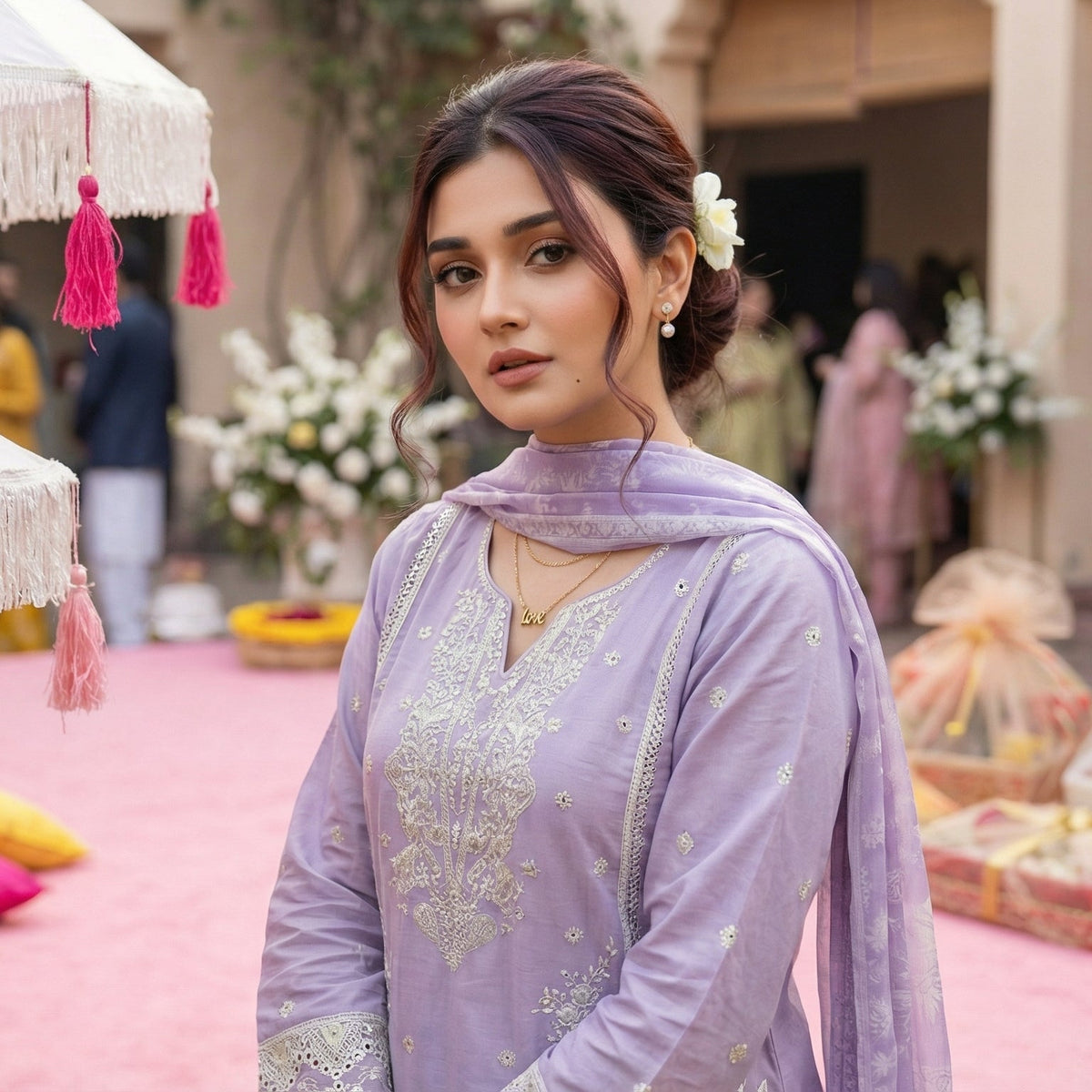 Pastel Lilac: Embroidered 3-Piece Cotton Lawn