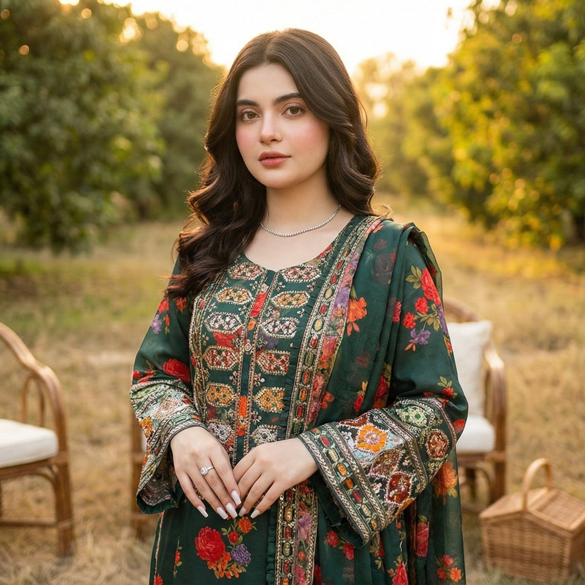 Mehar-Bano | Embroidered 3-Piece Cotton-Lawn