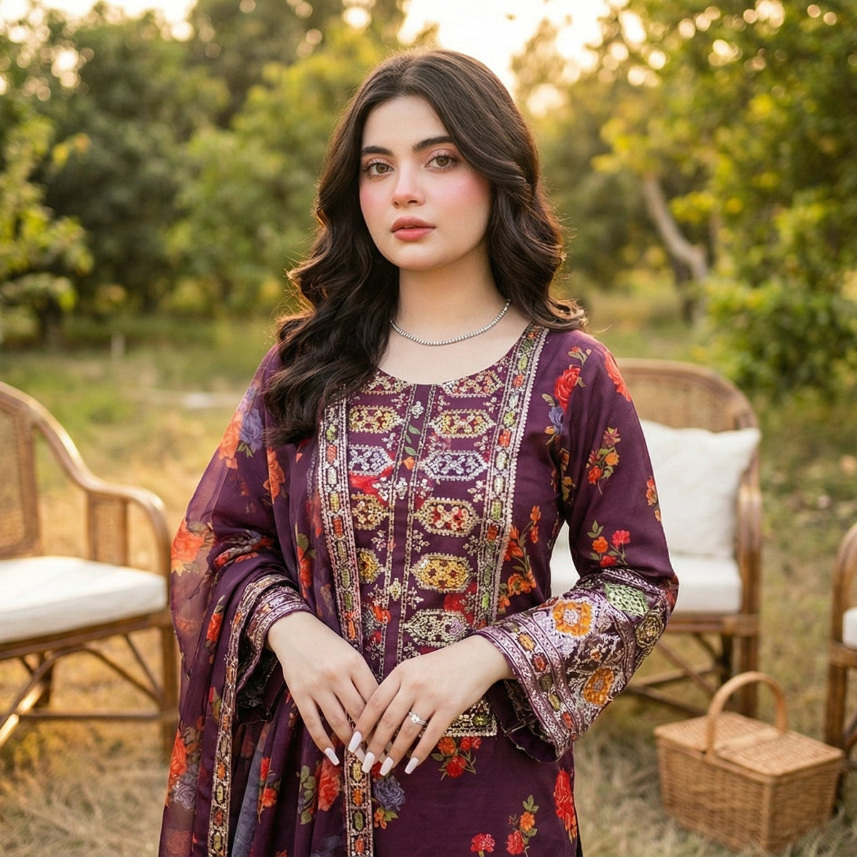 Saba-Noor | Embroidered 3-Piece Cotton-Lawn