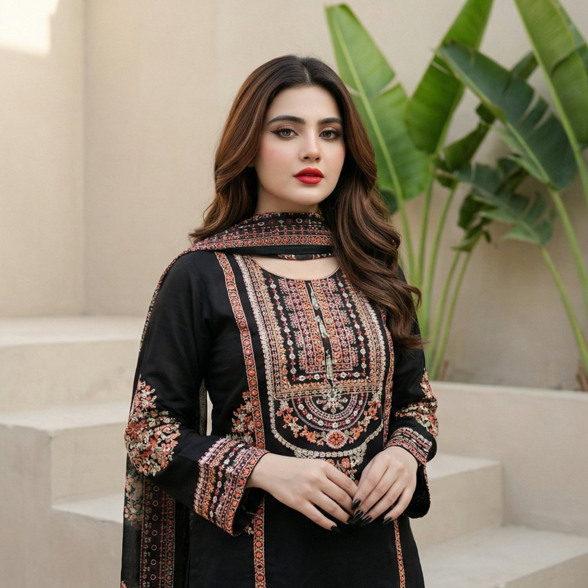 Midnight Garden: Embroidered 3-Piece Cotton Lawn